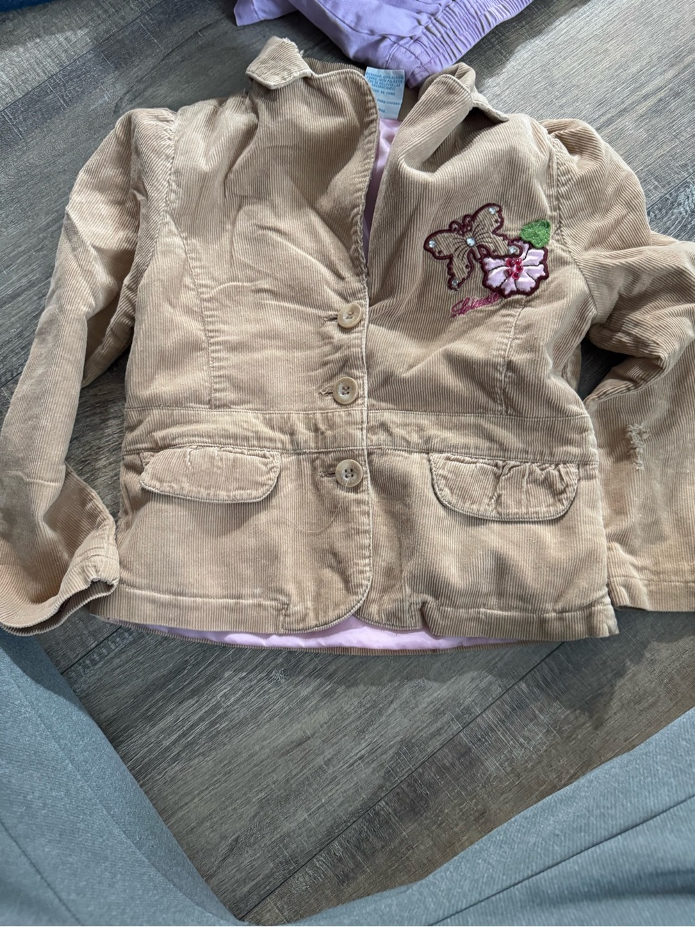 Lizzie’s McGuire Girls Beige Corduroy Blazer with Butterfly Embroidery